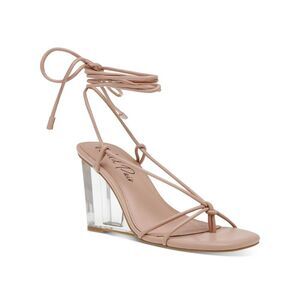 WILD PAIR Womens Nude Pink Santeago Square Toe Wedge Heeled Thong Sandals 6 M